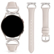 Luxury Leather Watch Band With Diamond C-Shaped Buckle - Compatible Galaxy Watch 7/6/5/4 (40mm/45mm)