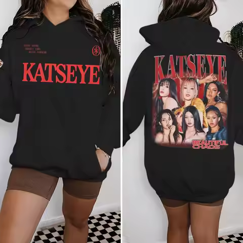 Vintage Katseye Pop Music Fan Lover Graphic Hoodie Women Men Fashion Long Sleeve Fleece Tracksuit Un