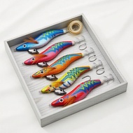 Wooden Squid Jigs Glow-in-Dark - Shrimp Lure Pack for Eging & Night Fishing