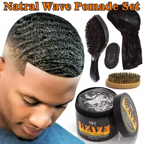100g Waves Control Pomade Set 360 Wavy Hair Oil With Brush Natural Silky Shine Style Sport Waves Cre