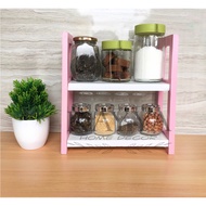 Rak bumbu dapur kayu serbaguna aesthetik pink
