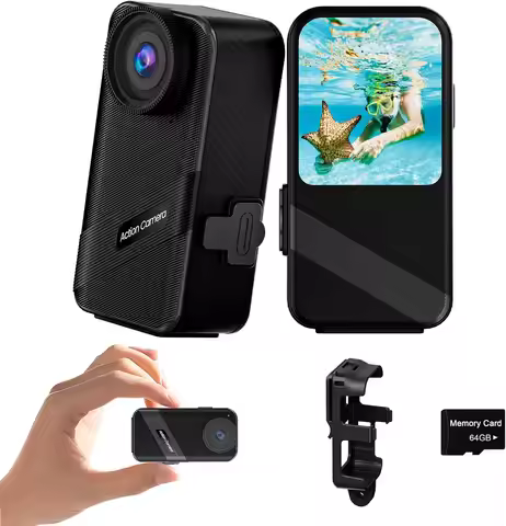 4K 60FPS Mini Action Camera with 64GB SD, IPX8 Waterproof, HD POV Body Cam for Cycling, Motorcycle, 