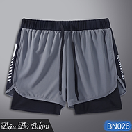 Quần bơi nam 2 lớp cao cấp, phong cách boxer ống ngắn rộng rãi, họa tiết da cá nam tính, lớp trong t
