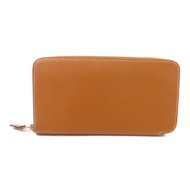 HERMES Epsom皮革Silk In Compact Wallet銀扣拉鏈長錢包Gold