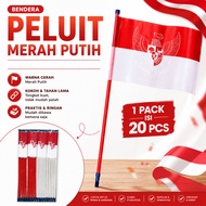 MERAH 20 Pcs - RED AND WHITE Whistle Flag Sticks Red and White Parade Flag Sticks for Indonesian Ind