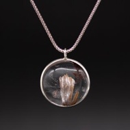 超稀有 銀鈦母礦+銀鈦+紅幽靈 共生白水晶 手工銀包邊 銀項鏈