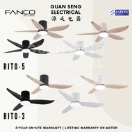 FANCO Smart RITO 3 RITO 5 Black White Pine Wood DC Motor Ceiling Fan with 3 Tone LED Light Kit | Guan Seng Electrical