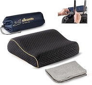 alkamto Travel &amp; Camping Comfortable Memory Foam Pillow with Extra Cotton Cover – Easy to Carry Portable Bag – Temperature Regulating Pillow Case - Perfect for Travelling/Fishing/Backpacking/Hiking