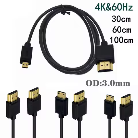 OD3.2mm Super Soft Micro HDMI To HDMI To Mini HDMI Cable Ultra Thin 4k@60hz Light-weight Portable 1f
