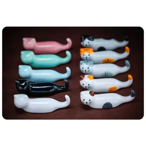 Japanese Style Underglaze Ceramic Cute Cat Chopstick Holder Chopstick Pillow Chopstick Rest Tablewar