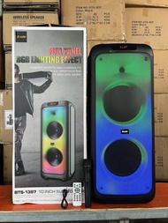 ลำโพงบลูทูธ รุ่นBTS-1387 ขนาด10*2ดอก ฟรีไมค์ลอย/รีโมท รองรับAUX/TF/USB ปรับเบส/แอคโค่ได้ ทรงสวยมีล้อ