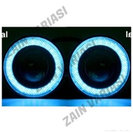 SEPASANG LAMPU LED FOGLAMP ANGEL EYES 89MM PROJECTOR UNIVERSAL AVANZA XENIA CALYA SIGRA AGYA AYLA ET