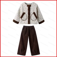 GC1 Girls' Floral Print Coat Set Children Autumn and Winter Fleece-lined and Thickened Cotton Jacket
