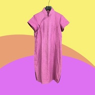 二手 古董訂製 紫色 緹花 刺繡 輕薄 開衩 短袖 旗袍 CA404