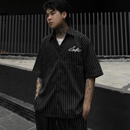 Áo sơ mi tay ngắn thêu khối mút FAFIC dáng BOXY nam nữ basic striped shirt hàn quốc