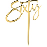 Sixty Acrylic Gold Mirror 60th Birthday Cake Topper (Sleek - Gold)