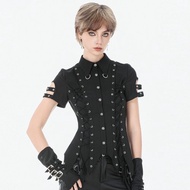 重金屬感鐵環綁帶不規則銀扣短袖襯衫龐克DARK IN LOVE台灣IW139