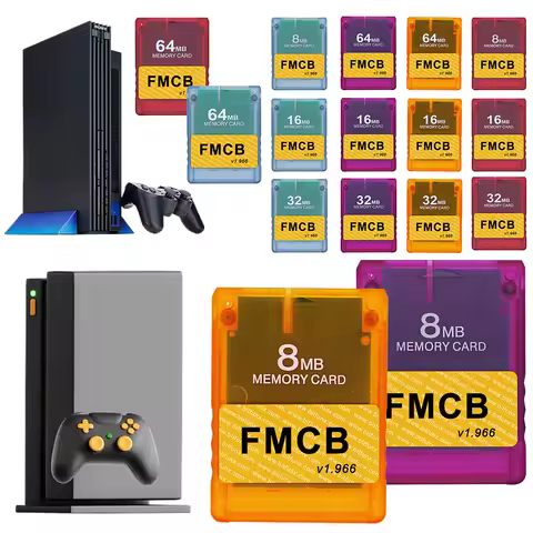 8MB/16MB/32MB/64MB Free Mcboot V1.966 Memory Card Transparent Shell Gaming Memory Card for PS2 FMCB 
