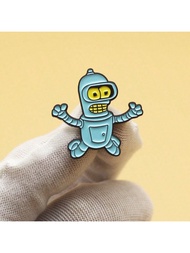 1pc Animated Robot Brooch, Futurama Badge, Personal Accessory- Alloy Humor Pin - One-Of-A-Kind Fashi