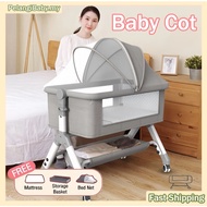 Baby Cot Bed Side Bed Foldable Cotton Crib Comfortable Breathable Bed with Mosquito Net