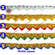 JA2385 Silver Gold Lace Ribbon 35mm Renda for DIY Costume Making Dayak Iban Bidayuh Gawai Baju Tradisional