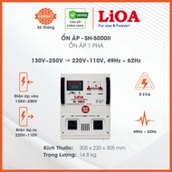 Ổn Áp LiOA 1 Pha mã SH-5000II 5kVA 5000VA. Điện Áp Vào 130V÷250V Điện Áp Ra 220V÷110V. Dây Đồng 100%