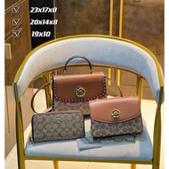 3 pcs set COACH bag handbag women shoulder crossbody bag wallet purse