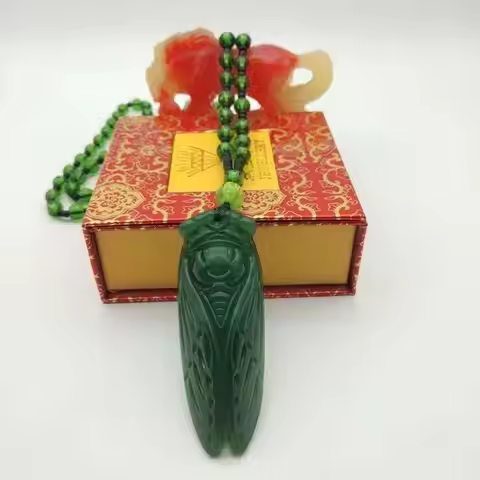 Imitate Hotan Jade Cicada Pendant Transfer Jade Sweater Chain Men's And Women's Birthday Gifts Cryst