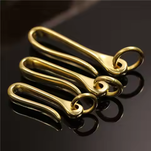 1pcs Solid Brass Belt U Hook Keychain Key Ring Wallet Fob Clip Retro Vintage Fish Hook with O ring 3