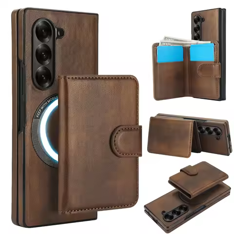 2IN1 Detachable Magnetic Leather Case For Samsung Galaxy Z Fold 6 5 4 3 Magsafe Wireless Charge Wall