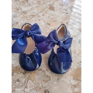 Size 21(13.7cm)-Baby Girl Flat Shoes/Kids Baby Leather Shoes/Dark Blue Korean Fashion Princess Girl 