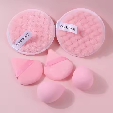 6Pcs Pink Cleansing Puff & Makeup Sponge Set, Makeup Remover Face Wash Puff, Foundation Special Make