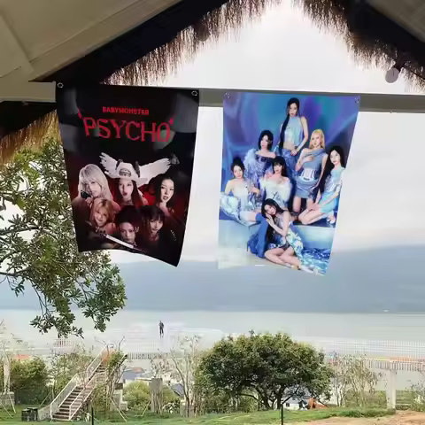 Kpop Babymonster Group Retro Flags Multiple Choice Living Studio Booth Interior Decoration Banner