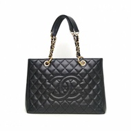 CHANEL GST購物袋小號33黑色荔枝牛皮15開金扣肩背包