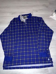Tommy Hilfiger 復古藍色polo領格紋長袖T shirt vintage 古著 oversize