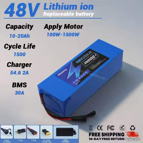 48V 20ah Lithium-ion Battery Pack 18650 13S6P Suitable for 250-1000W Motor with Built-in BMS Recharg