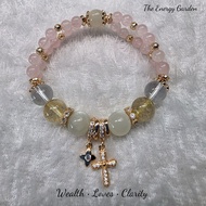 Moonstone Rose Quartz Golden Rutilated Quartz Clear Quartz Bracelet | Love Energy Bracelet