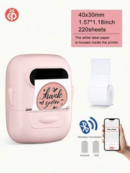粉色 Marklife P50 標籤機，迷你熱敏貼紙條碼標籤打印機，無需墨水，適用於商務、家庭和辦公室使用，支援 Android 和 Apple 系統，附帶 1 卷 1.57*1.18 英寸白色標籤紙