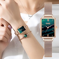 New Women Watches Fashion Square Ladies Quartz Watch Bracelet Set Green Dial Simple Rose Gold Luxury Women Watches