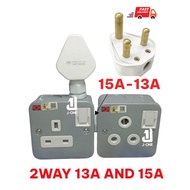 WALL SOCKET 1 IN 2 HEAVY DUTY METAL SOCKET 15A - 13A Power Switch Socket 13A with 15A round 3 pin