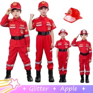 Firefighter Cosplay Costume For Kids Boy Girl School Performance Outfits Red Fireman Suit Full Set H