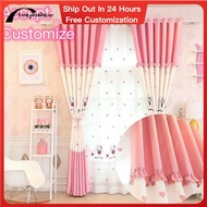 AnneyOneDecor Romantic Pink Splicing Cartoon Curtain for Bedroom Sliding Door Lovely Window Curtain Princess Room Curtain
