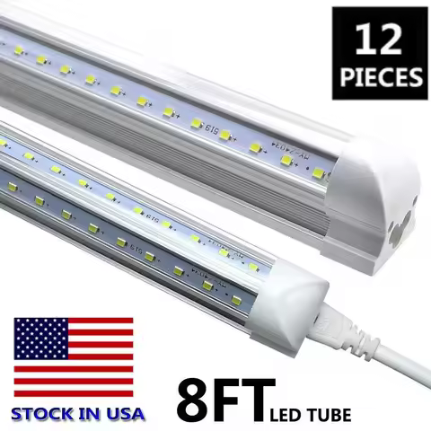 12 Pack, 8FT Led Shop Light, 100W 6000K Clear White,Led Shop Light 8FT 110V Linkable Integrated V-Sh