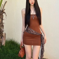 Summer hip-hugging dress for women in Y2K leopard print style ins Hot girls from Europe and America 