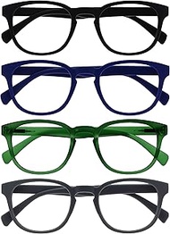 OPULIZE Pop 4 Pack Retro Round Black Blue Green Grey Mens Womens Reading Glasses Spring Hinges RRRR2