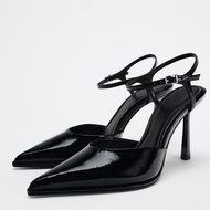 original NEW imported ZARAˉ 2024 Fall/winter New Womens Shoes Black Patent Leather Effect Pointed An