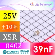 39nF 25V X5R ±10% 0402 SMD MLCC Capacitor FOJAN FCC0402X393K250AT