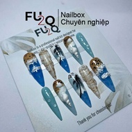 Nailbox Fu2Q - Pointed Design Fake Nails, Ombre Beach Blue Sand Yellow