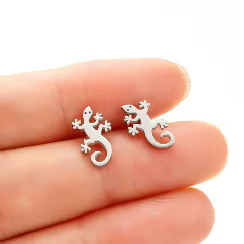 1 Pair Stainless Steel Lizard Stud Earrings Fashion Gecko Cocktail Earring Women Wedding Jewelry