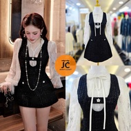 JM002 Jimmy Closet 2-Piece Set Black Woven Mini Dress With Light Cream Lace Shirt [2PM]